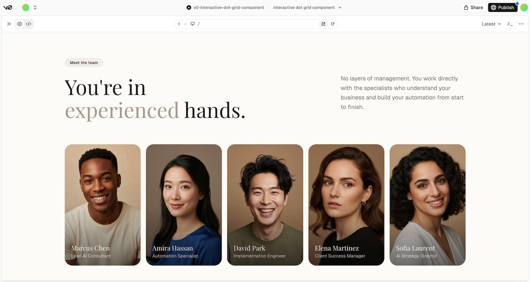 Création d'un composant UI sur v0 - l'IA génère le design à partir d'un prompt et de références d'inspiration.